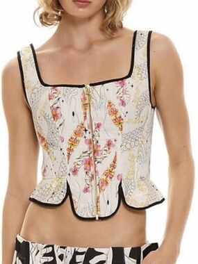 Agua Bendita Sinclair Floral Zip Front Peplum Corset Top